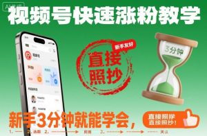视频号快速涨粉教学，新手3分钟就能学会，直接照抄！-网创资源站