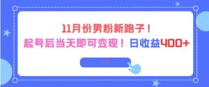11月份男粉新路子，起号后当天即可变现，日收益4张-网创资源站