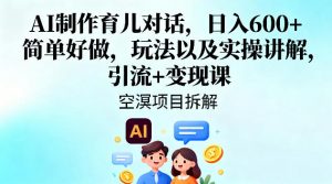 AI制作育儿对话，日入6张+，简单好做，玩法以及实操讲解，引流+变现课-网创资源站