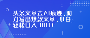 头条文章去AI痕迹，助力写出爆款文章，小白轻松日入300+-网创资源站