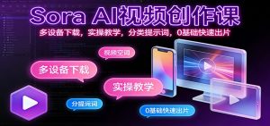 Sora AI视频创作课：多设备下载，实操教学，分类提示词，0基础快速出片-网创资源站