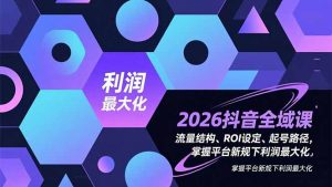 2026抖音全域课，流量结构、ROI设定、起号路径，掌握平台新规下利润最大化-网创资源站