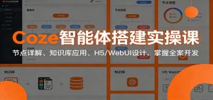 Coze智能体搭建实操课：节点详解、知识库应用、H5/WebUI设计，掌握全案开发-网创资源站