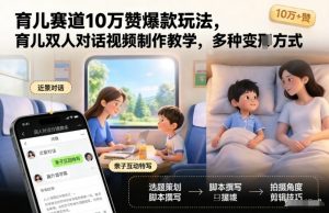 育儿赛道10万赞爆款玩法，育儿双人对话视频制作教学，多种变现方式-网创资源站