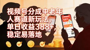 视频号分成中老年人赛道新玩法，单日收益388，稳定易落地-网创资源站