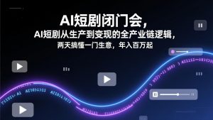 AI短剧闭门会，AI短剧从生产到变现的全产业链逻辑，两天搞懂一门生意，年入百万起-网创资源站