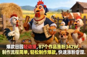 爆款田园轻动漫，87个作品涨粉342W，制作流程简单，轻松制作爆款，快速涨粉变现-网创资源站