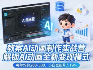 教案AI动画制作实战营，解锁AI动画全新变现模式，每单均价200-500，小白也能月入1W+-网创资源站