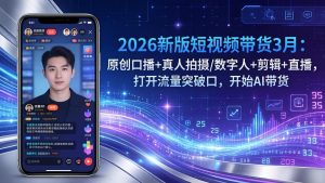 2026新版短视频带货3月：原创口播+真人拍摄/数字人+剪辑+直播，打开流量突破口，开始AI带货-网创资源站