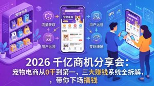 2026 千亿商机分享会：宠物电商从0干到第一，三大赚钱系统全拆解，带你下场搞钱-网创资源站
