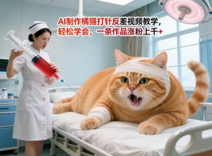 AI制作橘猫打针反差视频教学，轻松学会，一条作品涨粉上千+-网创资源站
