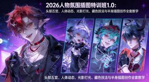 2026人物氛围插图特训班1.0：头部五官、人体动态、光影打光、藏色技法与半身插图创作全套教学-网创资源站