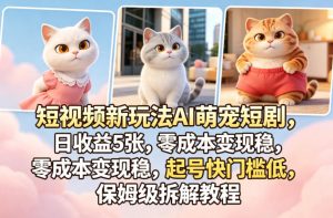 短视频新玩法AI萌宠短剧，日收益5张，零成本变现稳，起号快门槛低，保姆级拆解教程-网创资源站