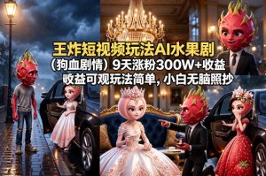 王炸短视频玩法AI水果剧(狗血剧情)9天涨粉300W+收益可观玩法简单，小白无脑照抄，详细拆解玩法-网创资源站