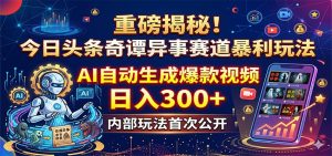 重磅揭秘！今日头条奇谭异事赛道暴利玩法：AI自动生成爆款视频，日入300+-网创资源站