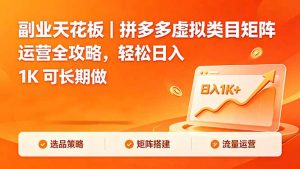 副业天花板|拼多多虚拟类目矩阵运营全攻略,轻松日入 1K 可长期做-网创资源站