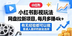 小红书影视玩法网盘拉新项目,每月多賺4k+,有无经验都可以做,普通人最好的副业选择-网创资源站