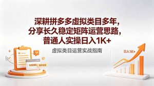 深耕拼多多虚拟类目多年,分享长久稳定矩阵运营思路,普通人实操日入1K+-网创资源站