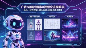 广告/动画/短剧AI视频全流程教学,角色一致性控制+镜头运镜+后期合成全覆盖-网创资源站