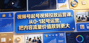 视频号起号视频投放运营课,从0-1起号运营,把内容流量价值放到更大-网创资源站
