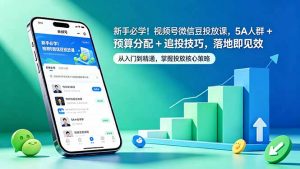 新手必学!视频号微信豆投放课,5A 人群 + 预算分配 + 追投技巧,落地即见效-网创资源站