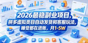 2026最稳副业项目,拼多多虚拟类目自动发货和客服玩法,睡觉都在进账,月1-5W【揭秘】-网创资源站