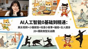 AI人工智能0基础到精通:美女视频+小猫做饭+动漫小故事+福娃+古人健身,20+爆款类型实战教学-网创资源站