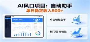 全新AI自动助手项目，低门槛入局，每日稳定收益500以上-网创资源站