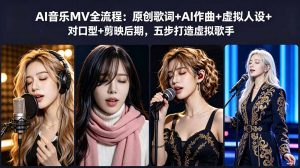 AI音乐MV全流程:原创歌词+AI作曲+虚拟人设+对口型+剪映后期,五步打造虚拟歌手-网创资源站