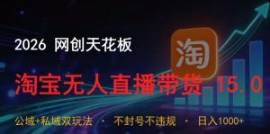 2026网创天花板，淘宝无人直播带货15.0，公域+私域双玩法，日入1k+，不违规不封号【揭秘】-网创资源站