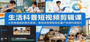 生活科普短视频剪辑课：从剪映基础到图文配音，套用成熟模板轻松量产优质科普短片-网创资源站