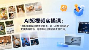 AI短视频实操课:140+爆款视频制作全覆盖,育儿宠物治愈历史武侠舞蹈运动,零基础也能批量产出-网创资源站