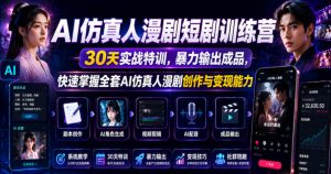 AI仿真人漫剧短剧训练营,30天实战特训,暴力输出成品,快速掌握全套AI仿真人漫剧创作与变现能力-网创资源站