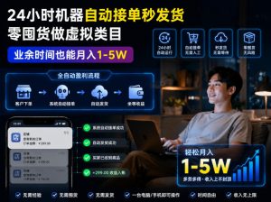24小时机器自动接单秒发货,零囤货做虚拟类目,业余时间也能月入1-5W【揭秘】-网创资源站