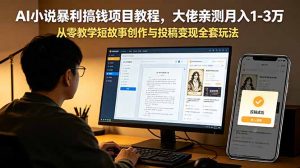 AI小说暴利搞钱项目教程,大佬亲测月入1-3万,从零教学短故事创作与投稿变现全套玩法-网创资源站