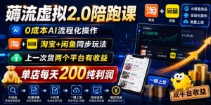 薅流虚拟2.0陪跑课,0成本AI流程化操作,淘宝+闲鱼同步玩法,上一次货两个平台有收益,单店每天200纯利润-网创资源站