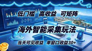 海外智能采集玩法,低门槛高单价可矩阵,当天可见收益,单窗口30+-网创资源站