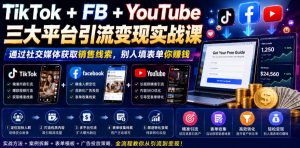 TikTok+FB+YouTube三大平台引流变现实战课,通过社交媒体获取销售线索,别人填表单你賺钱【原创双语字幕】-网创资源站
