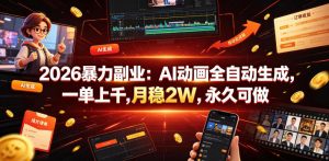 2026暴力副业：AI动画全自动生成，一单上千，月稳2W，永久可做【揭秘】-网创资源站
