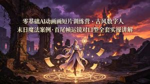 零基础AI动画短片训练营，古风数字人末日魔法案例，首尾帧运镜对口型全套实操讲解-网创资源站