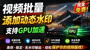 批量视频添加动态水印!Windows纯本地运行,支持GPU加速,完全免费,视频防搬运工具水印工坊,可以批量-网创资源站