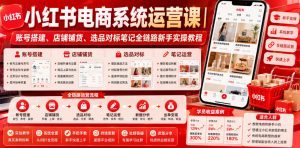 小红书电商系统运营课|账号搭建、店铺铺货、选品对标笔记全链路新手实操教程-网创资源站