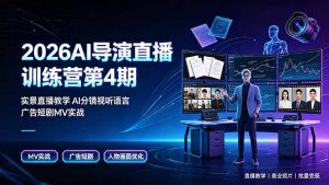 2026AI导演直播训练营第4期，实景直播教学AI分镜视听语言，广告短剧MV实战，解决人物画面崩坏痛点-网创资源站