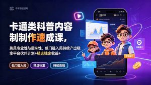 卡通类科普内容制作速成课,兼具专业性与趣味性,低门槛入局持续产出稳拿平台伙伴计划+精选独家收益-网创资源站