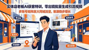 实体店老板AI获客特训,零出镜批量生成引流视频,多账号矩阵放大同城流量,客源稳步增长-网创资源站