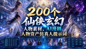 200个仙侠玄幻人物素材,AI漫剧人物资产仿真人提示词-网创资源站