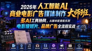 2026年人工智能AI商业电影广告媒体制作大师班,多AI工具协同,从脚本配音配乐到电影级短片、品牌广告全流程实战(中英字幕)-网创资源站