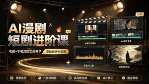 AI漫剧短剧进阶课|电脑+手机双端实操教学|影视剧对口型人物吃瓜×解压末日庇护所全程讲解,高阶技巧全掌握-网创资源站