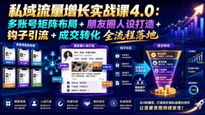 私域流量增长实战课4.0：多账号矩阵布局+朋友圈人设打造+钩子引流+成交转化全流程落地-网创资源站