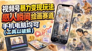 视频号暴力变现玩法，感人瞬间绘画赛道，手机电脑均可-网创资源站